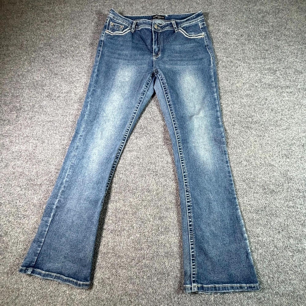 Harper & Ivy Bootcut Jeans Womens 13 Blue Cotton Denim Embroidered Workwear
